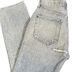 Women AGOLDE jeans button fly high rise medium wash cropped ankle US made cotton